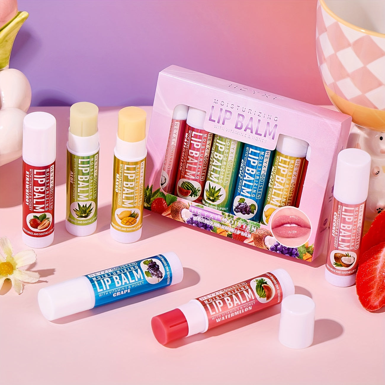 6-Pack Fruit Flavor Lip Balm Set