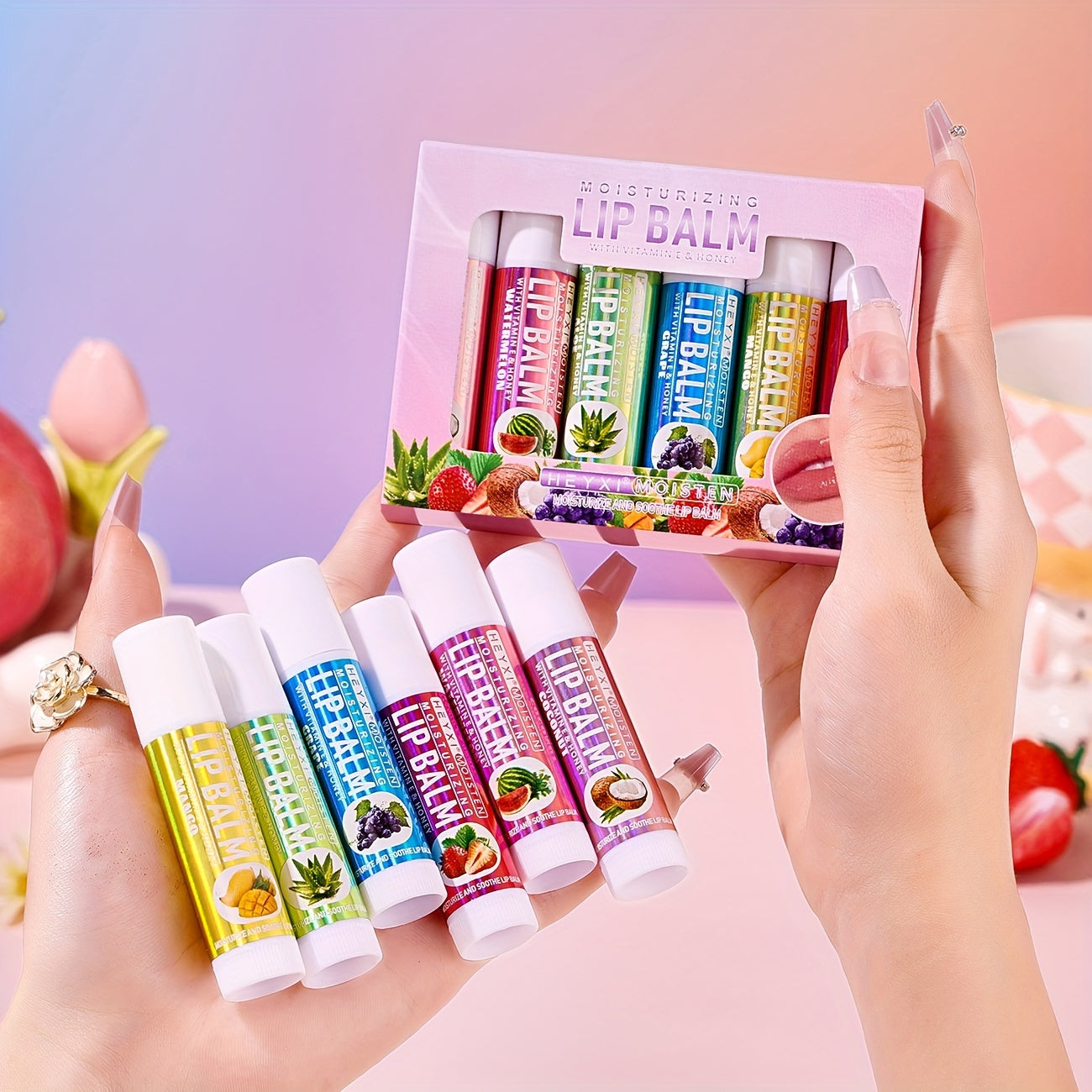 6-Pack Fruit Flavor Lip Balm Set