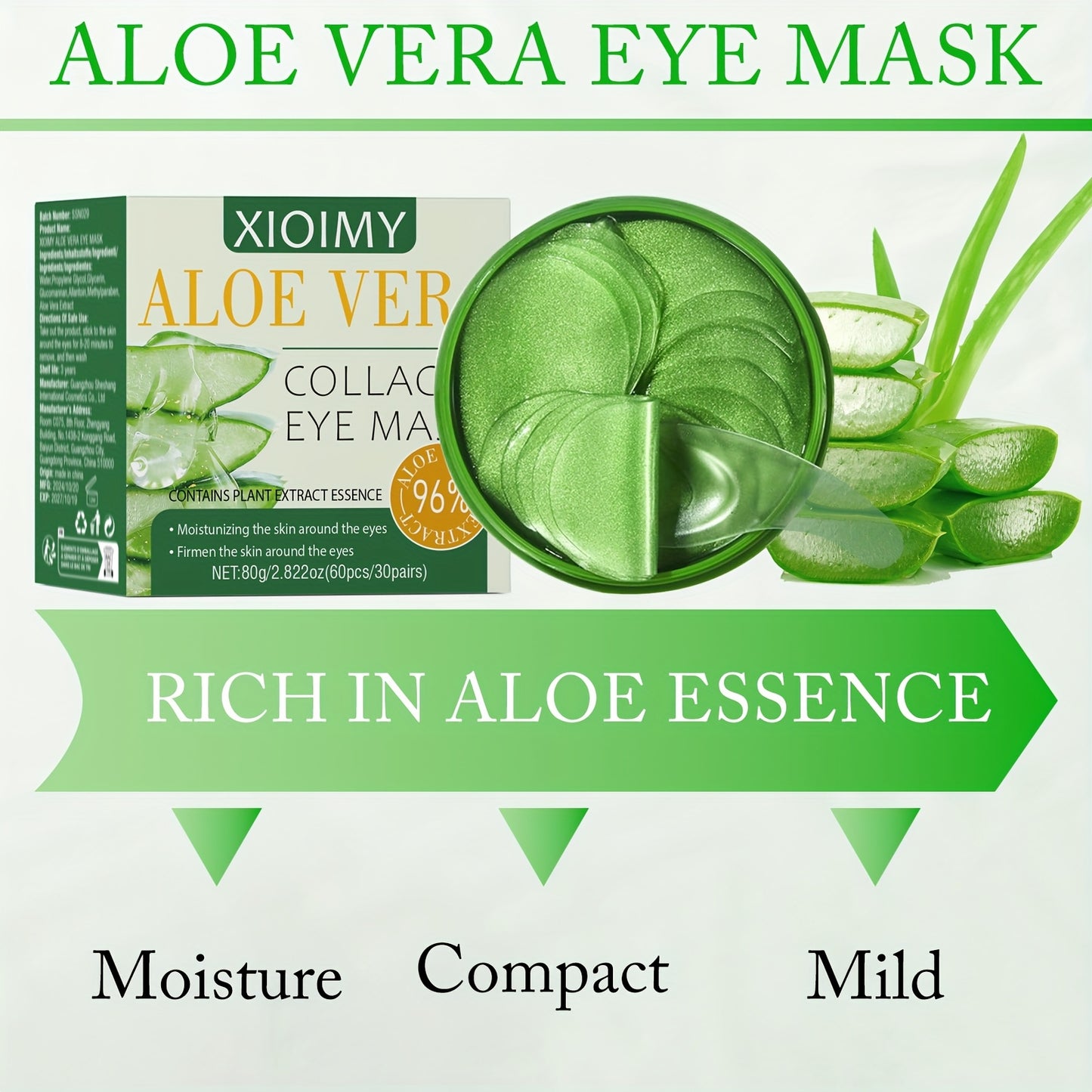 60pcs Aloe Vera And Collagen Eye Mask