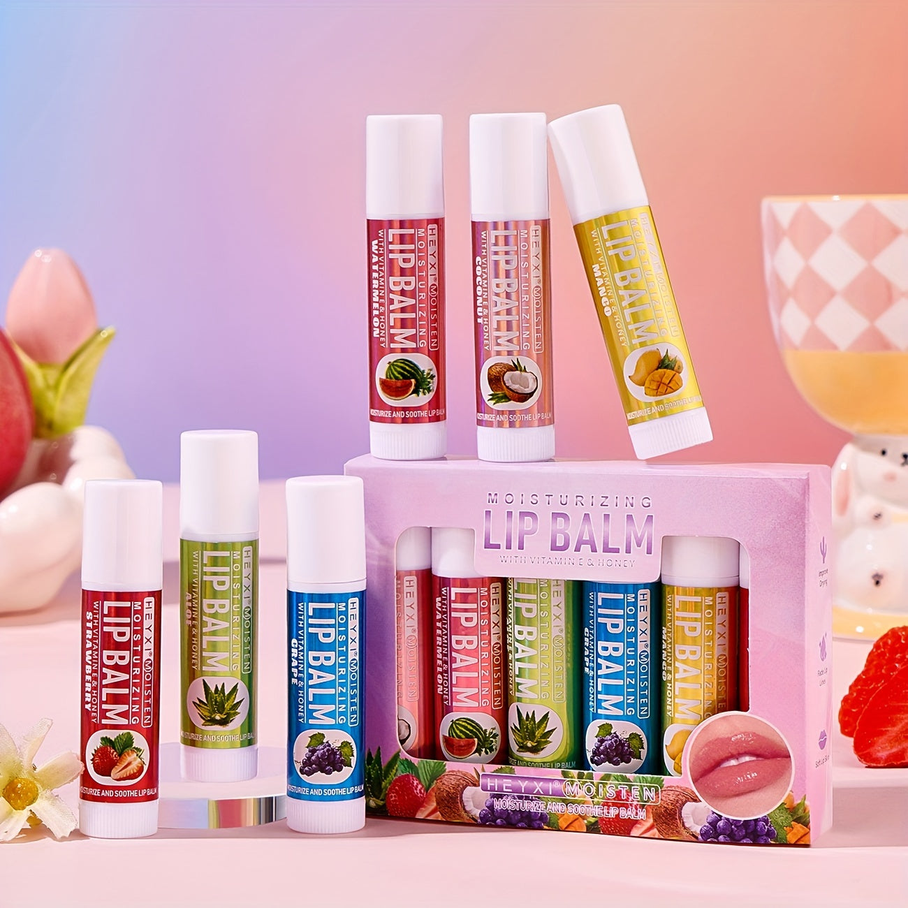 6-Pack Fruit Flavor Lip Balm Set