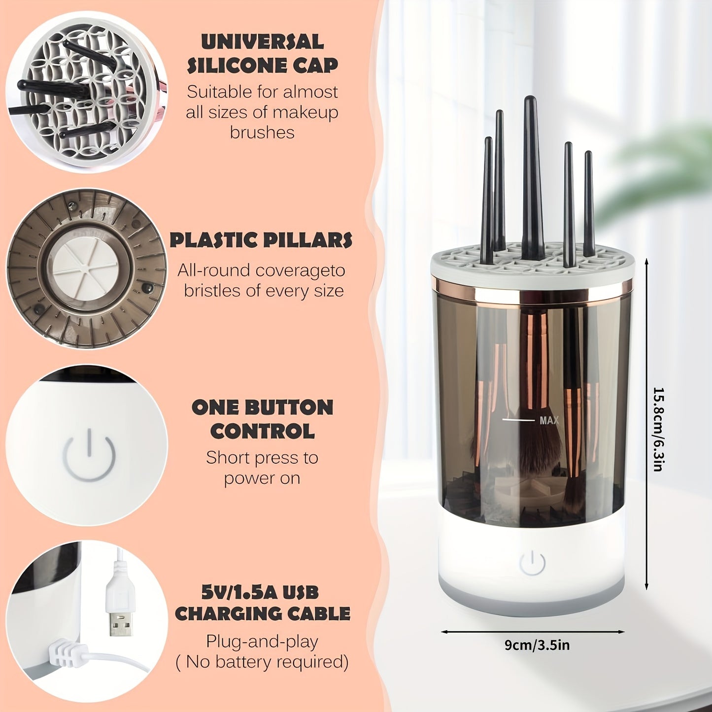 Deep-Clean, USB-Powered Makeup Brush Cleaner
